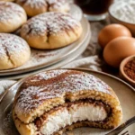 Köstliche Tiramisu-Krümmelkekse auf einem Teller garniert mit Kakaopulver