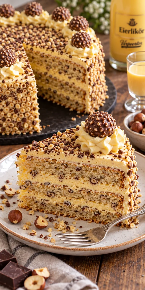 Nuss-Eierlikör-Torte mit schokoladiger Creme und Nüssen