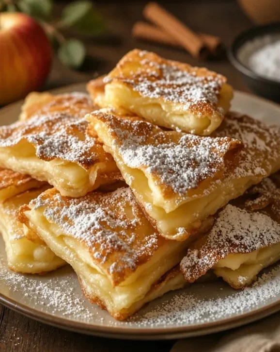 Warme, knusprige Apfelbeignets mit Zimtzucker auf einem Teller serviert