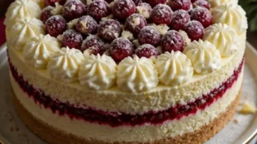 Festlicher Cranberry-Käsekuchen mit weißer Schokolade, perfekt für Weihnachten