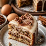 Leckerer Zimtkuchen auf einem Teller mit Zimtstangen