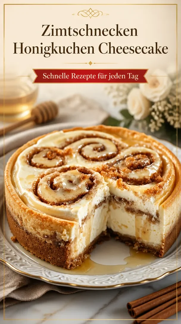 Frisch gebackene Zimtschnecken, Honigkipferl und Käsekuchen auf einem Teller