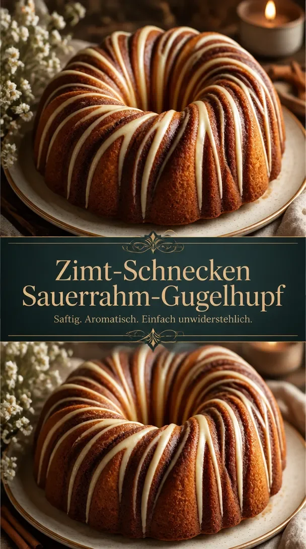 Zimtschnecken-Sauerrahm-Bundt-Kuchen auf einem Teller, frisch gebacken