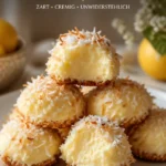 Zitronen-Kokosnuss-Cheesecake-Kekse auf einem Teller