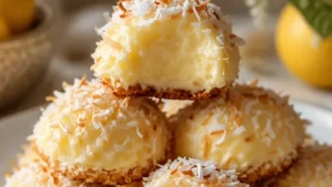 Zitronen-Kokosnuss-Cheesecake-Kekse auf einem Teller