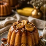 Bananen-Foster-Mini-Bundt-Kuchen mit Karamellglasur auf einem Teller