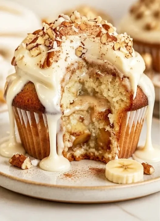 Leckere Zimt-Bananen-Muffins auf einem rustikalen Holzbrett