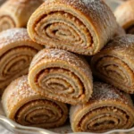 Walnuss-Rugelach mit braunem Zucker auf einem Holzbrett