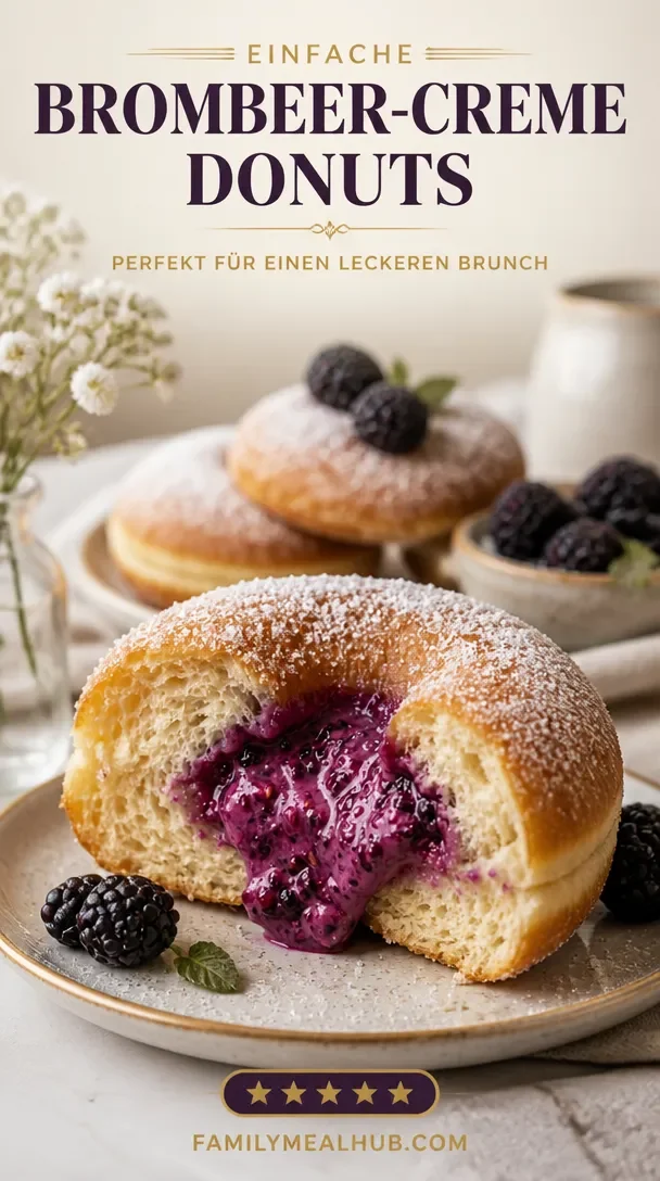Leckere Brombeer-Creme-Donuts auf einem Teller