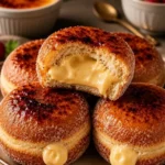 Einfache Donuts gefüllt mit Crème Brûlée und Vanillepudding, köstlich und süß.