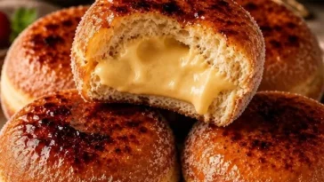 Einfache Donuts gefüllt mit Crème Brûlée und Vanillepudding, köstlich und süß.