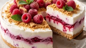Einfache Himbeer-Joghurt-Eisbox-Torte für heiße Sommertage