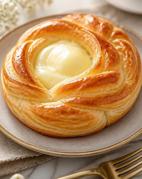 Einfache hausgemachte Käse-Danish auf einem Teller, perfekt zum Frühstück.