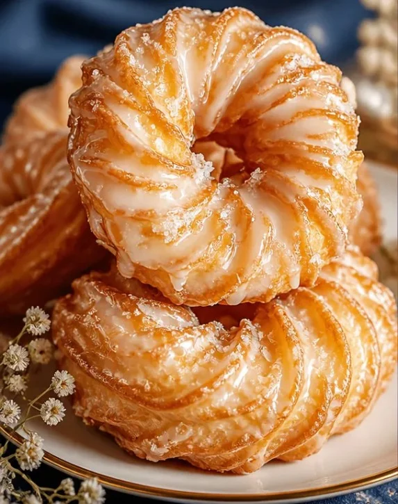 Leckere französische Crullers, im Ofen gebacken, leicht und glasiert.