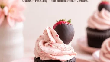 Einfache Schokoladen-Erdbeer-Cupcakes auf einem Teller dekoriert