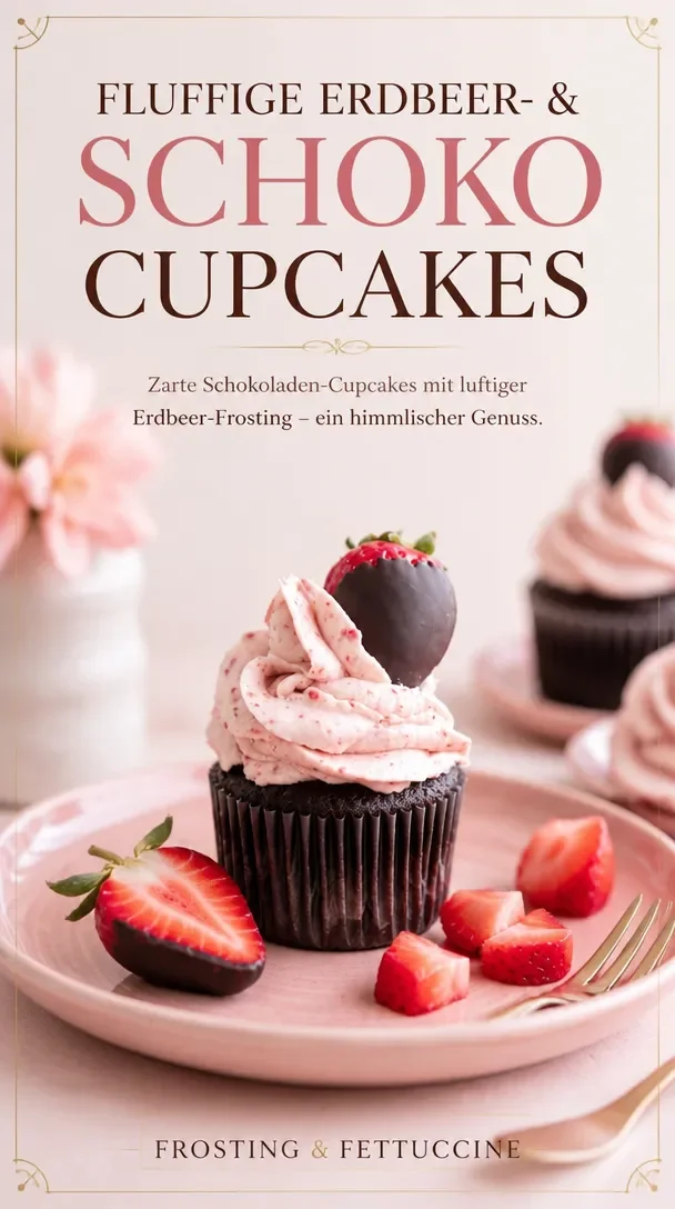 Einfache Schokoladen-Erdbeer-Cupcakes auf einem Teller dekoriert