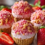 Erdbeer-Crunch-Cheesecake-Bites in einer hübschen Präsentation und Toppings