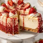 Erdbeer-Crunch-Cheesecake mit frischen Erdbeeren und knusprigem Boden