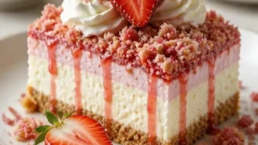 Erdbeer-Crunch-Käsekuchen No-Bake Rezept für viele Personen