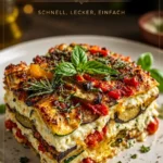 Geschichtete mediterrane Gemüselasagne mit frischem Gemüse und Käse