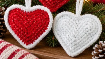 Häkelanleitung für Weihnachts-Liebesherzen-Ornamente
