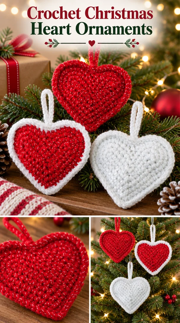 Häkelanleitung für Weihnachts-Liebesherzen-Ornamente