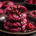 Himbeer-Dunkle-Schokoladen-Kekse mit frischen Himbeeren und dunkler Schokolade