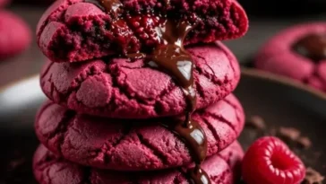 Himbeer-Dunkle-Schokoladen-Kekse mit frischen Himbeeren und dunkler Schokolade