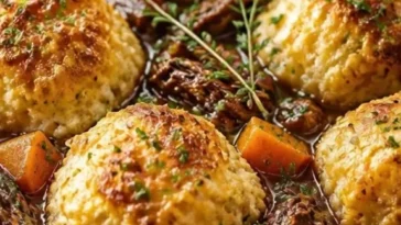 Irische Eintopfknödel auf einem Teller serviert, ideal für ein herzhaftes Gericht.