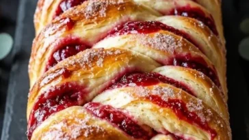 Frisches Himbeerbrot mit saftigen Himbeeren und goldbrauner Kruste