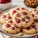 Kirsche-Mandel-Kekse auf einem Teller, frisch gebacken und köstlich.