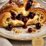 Kirsche-Vanille-Custard-Danish auf einem Tisch mit frischen Zutaten.