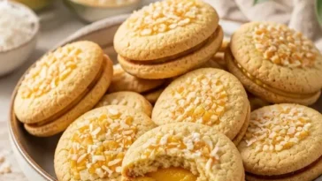 Frische Kokosnuss-Mango-Kekse auf einem Teller, perfekt zum Genießen
