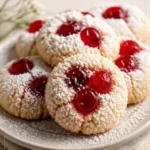 Maraschino-Kirsch-Zuckerplätzchen auf einem Blech, frisch gebacken und köstlich.