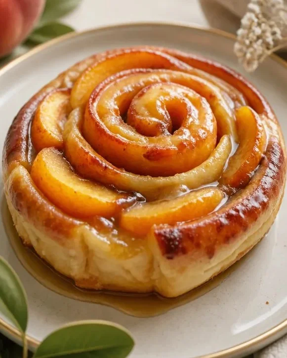 Pfirsich-Pie-Zimt-Teilchen mit frischen Sommerpfirsichen und Zimt