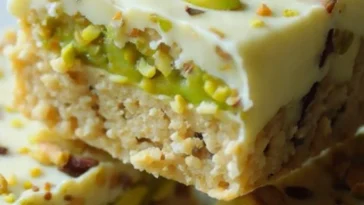 Pistazien-Weißschokoladen-Crunch-Bombenriegel mit knackigen Nüssen