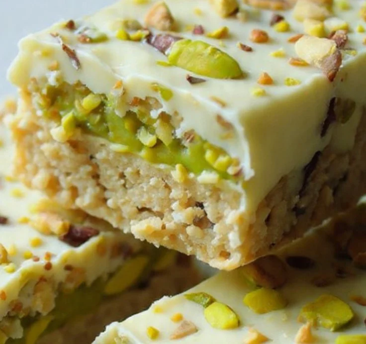 Pistazien-Weißschokoladen-Crunch-Bombenriegel mit knackigen Nüssen