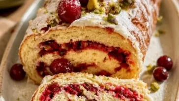 Priselbeer-Pistazien-Weihnachts-Rolle, ein einfaches Feiertagsrezept