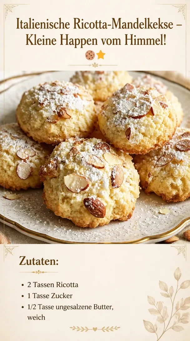 Italienische Mandel-Ricotta-Kekse auf einem Teller, bereit zum Genießen.