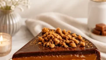 Schokoladen-Karamell-Käsekuchen mit cremiger Käsekuchenfüllung und Schokoladenglasur