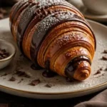 Frisch gebackene Schokoladencroissants auf einem Teller