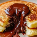 Schokoladenlava-Pfannkuchenbites mit geschmolzener Schokolade innen