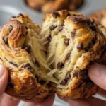 Schokoladenstückchen-Cruffins mit blättrigen Schichten auf einem Teller