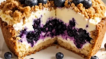 Blaubeer-Frischkäse von Sherry, verziert mit frischen Blaubeeren und Kräutern