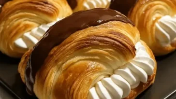 Leckere S'mores-Croissants mit Schokolade und Marshmallows auf einem Teller.