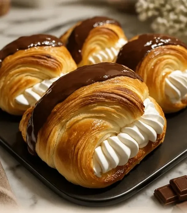 Leckere S'mores-Croissants mit Schokolade und Marshmallows auf einem Teller.