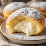 Wolkige Vanille-Donuts auf einem Teller, dekoriert mit Zuckerglasur.