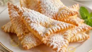 Zartes italienisches Crostoli-Dessert, knusprig und leicht für den Karneval
